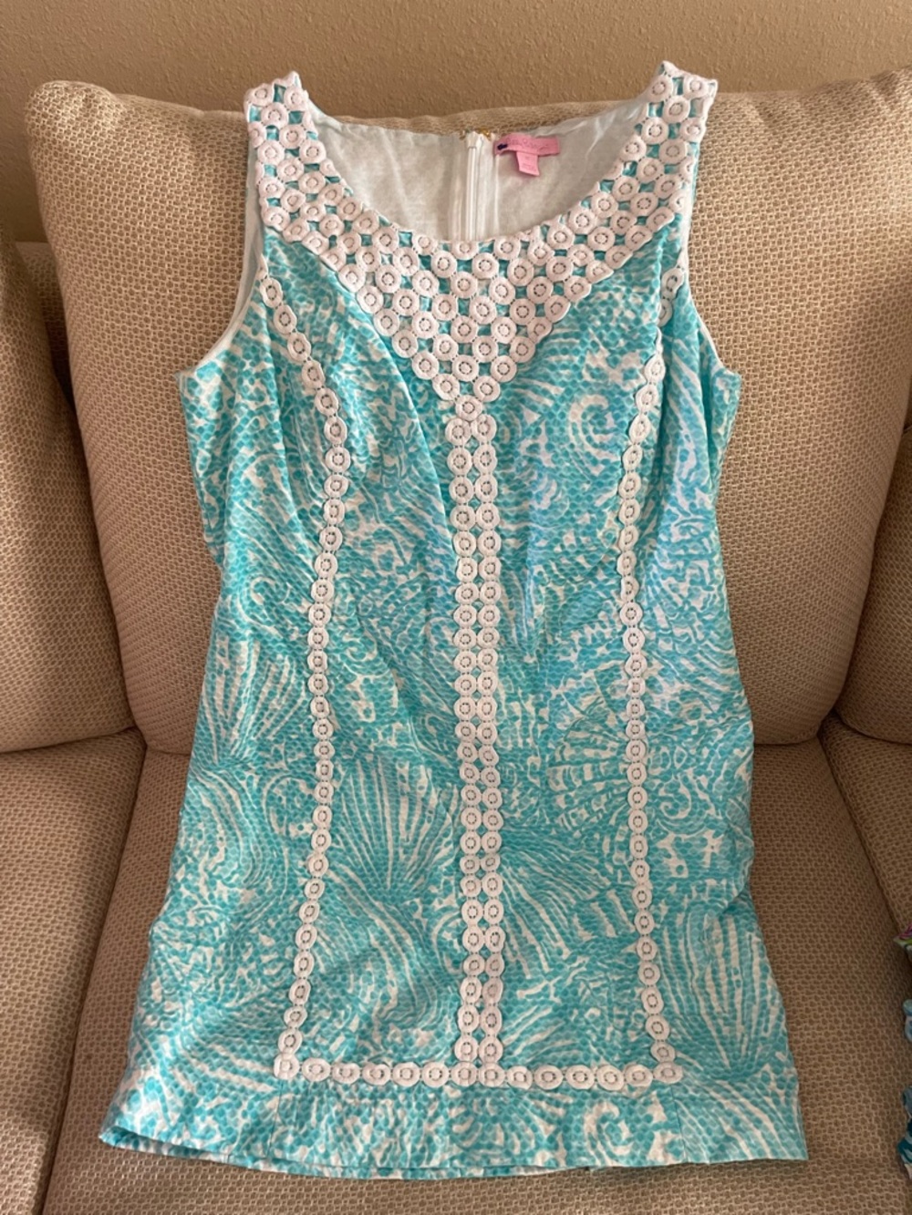 Lilly Pulitzer Turquoise and White Eyelet Shift Dress